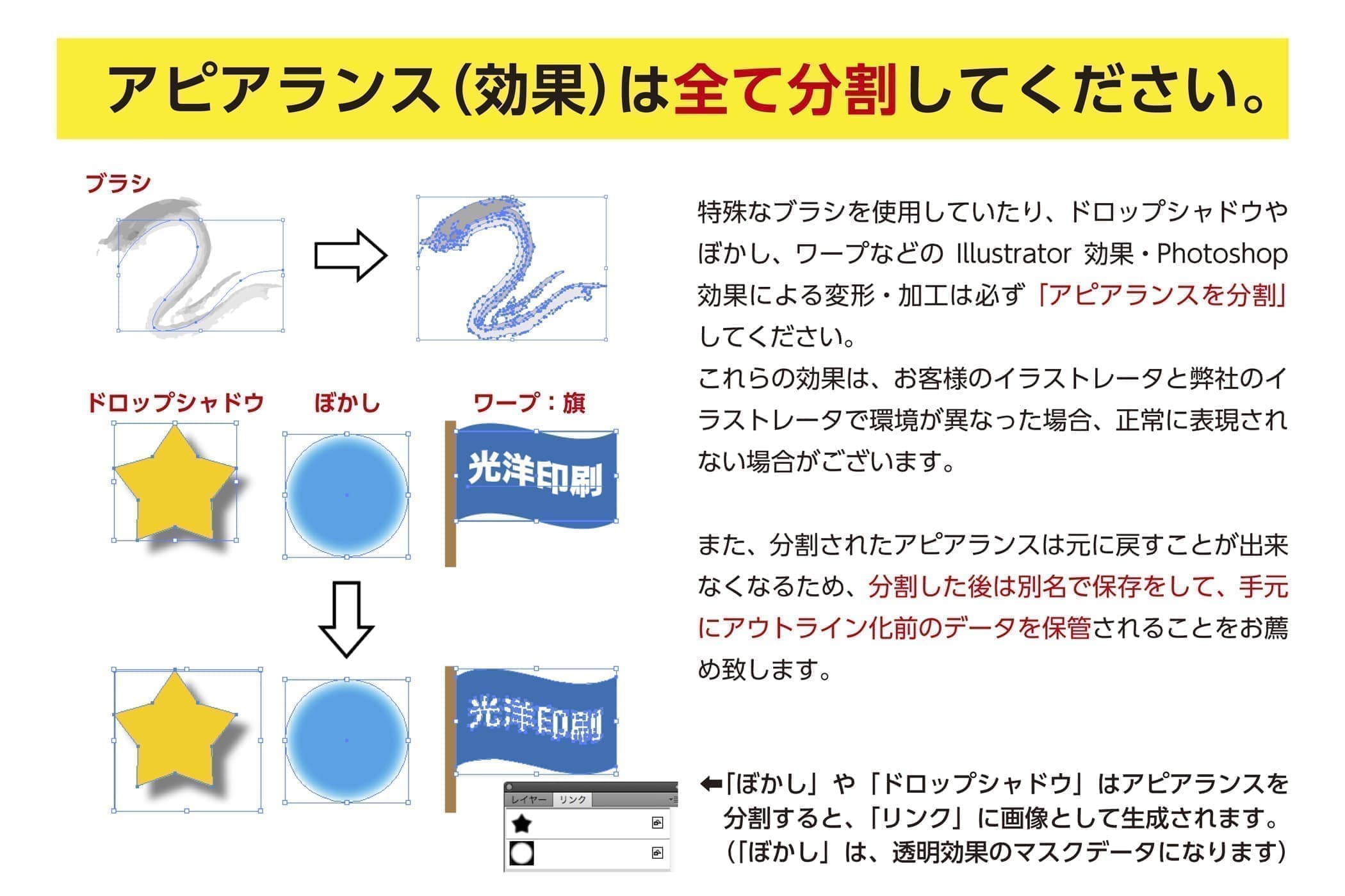 アピアランス（効果）は全て分割してください。