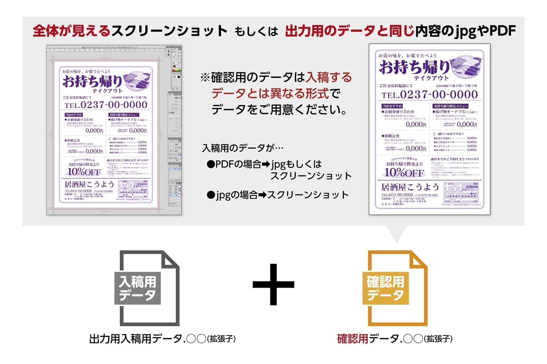 ※確認用のデータは入稿する 　データとは異なる形式で 　データをご用意ください。